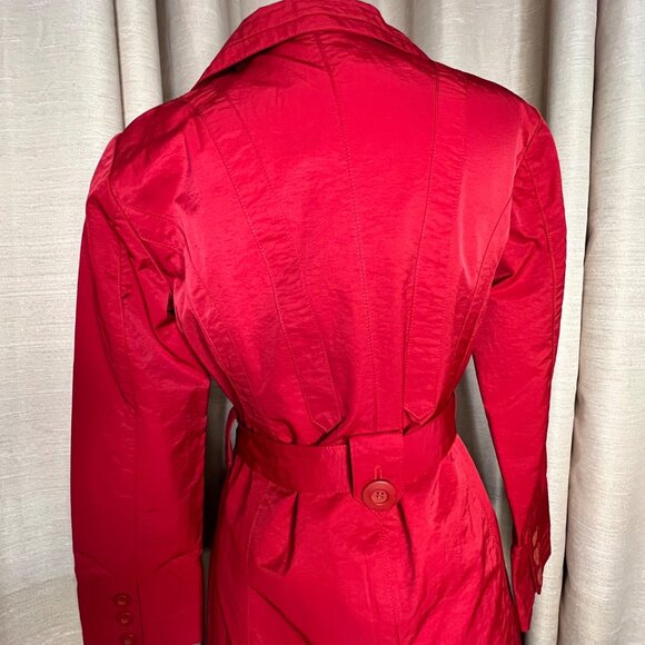 Ambition Red Trench Coat Medium Belted Double Breasted Fashion Chic Raincoat - Picture 7 of 16